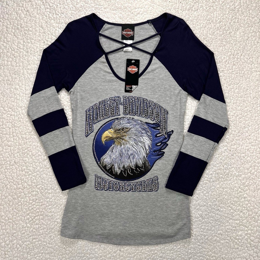 Harley-Davidson Groovy Move Shirt Women's XS Eagle‎ Biker Rhinestone Bling NWT